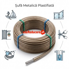 Șufă Metalică Plastifiată 200 m x 6mm, cablu oțel plastifiat pentru ancorare, balustrade, gospodărie