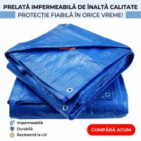 Prelata impermeabila 10  m x 12 m, cu inele, densitate 175 gr/m2, albastra