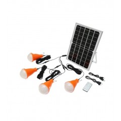 Sistem pentru iluminat cu becuri 4x16 LED-uri, panou solar 5V/10W si telecomanda, PREMIUM