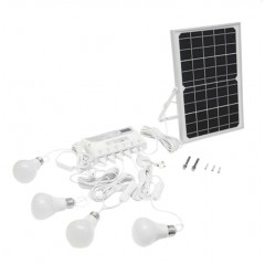 Sistem pentru iluminat cu 4 becuri LED, panou solar 9V/12W si 1xUSB incarcare telefon, PREMIUM