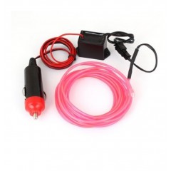 fir neon ( el wire ) roz , 2 m lungime , droser + mufa bricheta incluse , 12v