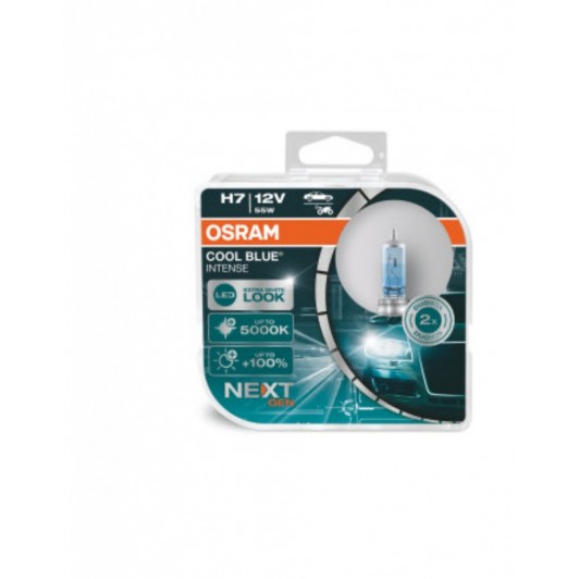 Set 2 becuri h7 halogen lumina alba, osram next gen + 100% , 5000k, tensiune 12v, 55w