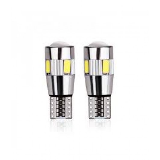 Set 2 leduri t10 w5w lupa, canbus ,6 smd lumina albastra