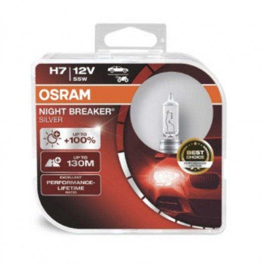 Set 2 becuri 12V H7 55 W night braker silver +100% osram