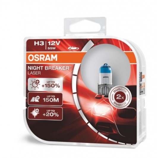 Set 2 becuri 12V H3 55 W night breaker laser nextgen +150% OSRAM