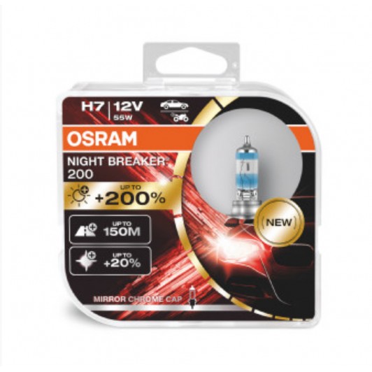 Set 2 becuri 12V H7 55 W night breaker +200% OSRAM