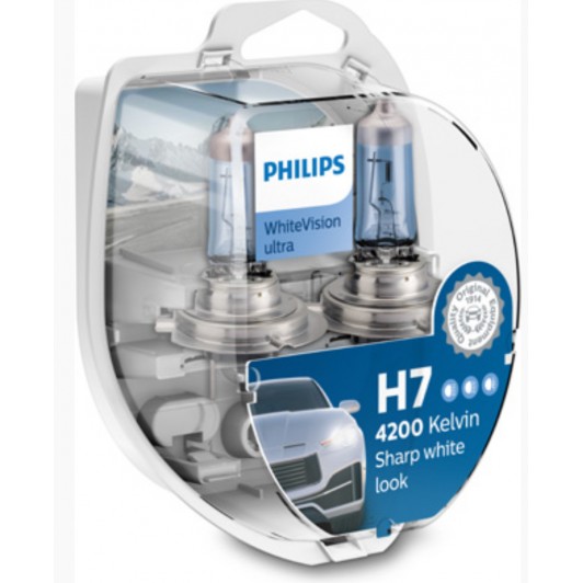 Set 2 becuri far H7 PX26D 55W 12V white vision ultra PHILIPS