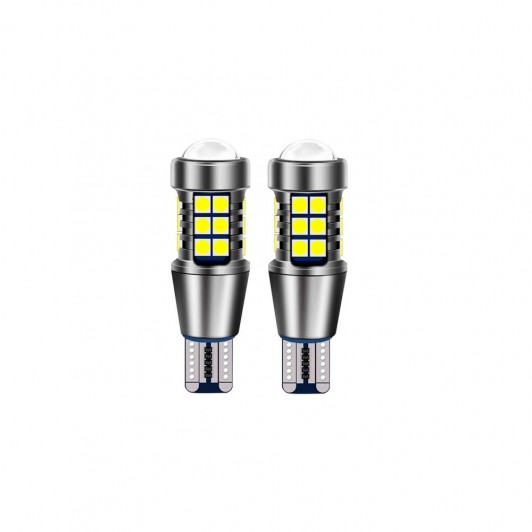 set 2 becuri led cu lupa, T15, w16w, 27SMD, 12V, Canbus , Lumina alba 6000k