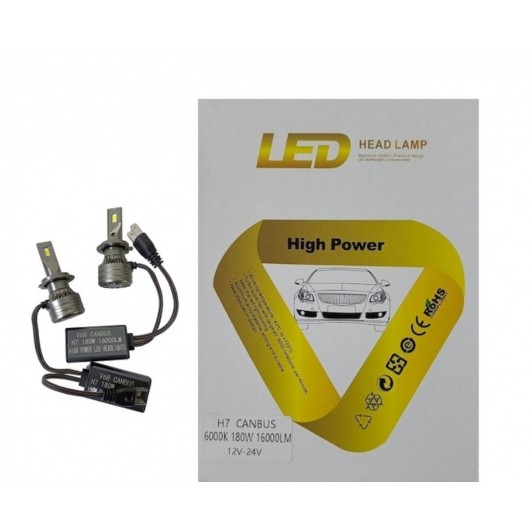 Set 2 leduri H7 canbus, 180w, 6000k, 18.000 LM, 12v-24v