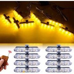 kit 8x Stroboscoape LED cu telecomandă, 12V, lumina galbena