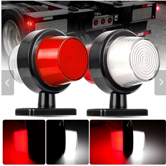 Set 2 Lămpi laterale cu Led, de semnalizare pentru camion, remorcă, rulotă,alb-roșu, 12-24V