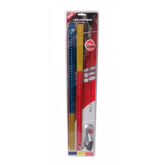 Bară LED luminoasă, 120 cm (2 x 60 cm), cu 93 LED-uri, 12V - 24V, în culorile albastru-galben-roșu