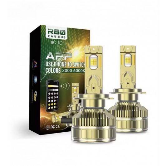 Set 2 leduri h7 cu 3 culori si aplicatie, 12v, 210w, 27.000lm, canbus