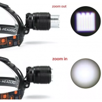 Lanterna frontala cu zoom telescopic cu 2 Led-uri, rezistenta la apa, Accesorii incluse