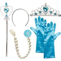 Set accesorii Elsa Frozen - codita, coronita, bagheta si manusi