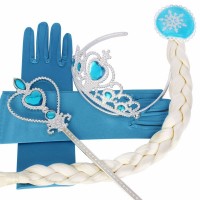 Set accesorii Anna si Elsa Frozen - codita, coronita, bagheta si manusi