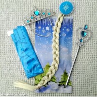Set accesorii Anna si Elsa Frozen - codita, coronita, bagheta si manusi