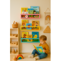Etajera carti Montessori din lemn - 60 cm Albastra deschis