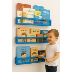 Etajera carti Montessori din lemn - 60 cm Albastru inchis