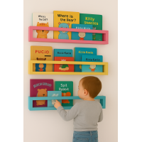 Etajera carti Montessori din lemn - 60 cm Albastru inchis