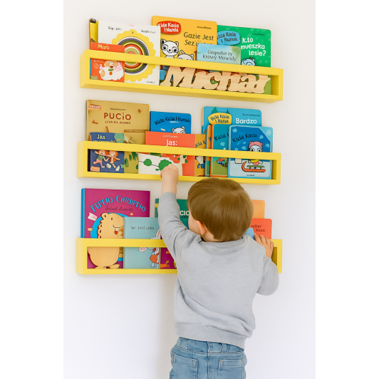 Etajera carti Montessori din lemn - 60 cm Galbena