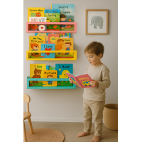 Etajera carti Montessori din lemn - 60 cm Galbena