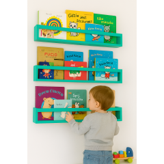 Etajera carti Montessori din lemn - 60 cm Turcoaz Etajera carti Montessori din lemn - 60 cm Turcoaz