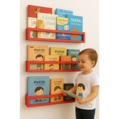 Etajera carti Montessori din lemn - 60 cm Rosie Etajera carti Montessori din lemn - 60 cm Rosie