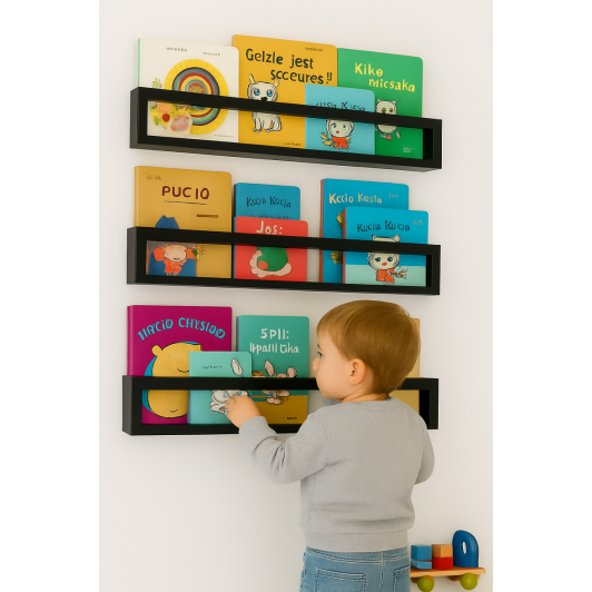 Etajera carti Montessori din lemn - 60 cm Neagra