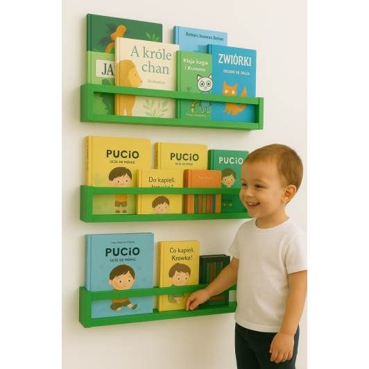 Etajera carti Montessori din lemn - 60 cm Verde