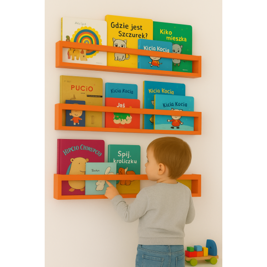 Etajera carti Montessori din lemn - 60 cm Portocalie