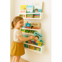 Set 3 etajere carti Montessori din lemn - 60 cm Albe