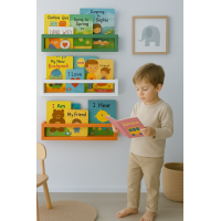 Set 3 etajere carti Montessori din lemn - 60 cm Albe