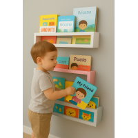 Set 3 etajere carti Montessori din lemn - 60 cm Albe