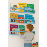 Etajera carti Montessori din lemn - 60 cm Albastra deschis