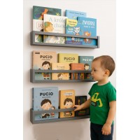 Etajera carti Montessori din lemn - 60 cm Gri inchis