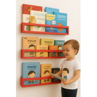 Etajera carti Montessori din lemn - 60 cm Rosie