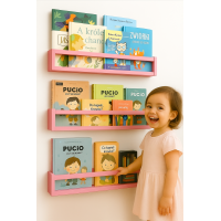 Etajera carti Montessori din lemn - 60 cm Roz