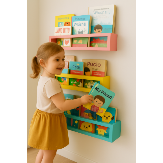 Set 3 etajere carti Montessori din lemn - 60 cm Culori personalizate, peste 20 nuante