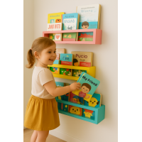 Set 3 etajere carti Montessori din lemn - 60 cm Culori personalizate, peste 20 nuante