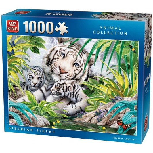 King Puzzle 1000 piese Tigru siberian cu pui - 68*49 cm