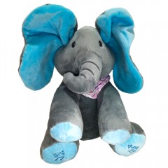 Elefant interactiv Peek a Boo gri cu albastru 25 cm