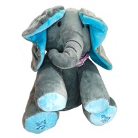 Elefant interactiv Peek a Boo gri cu albastru 25 cm