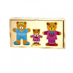 Puzzle lemn, model Imbraca familia de ursuleti