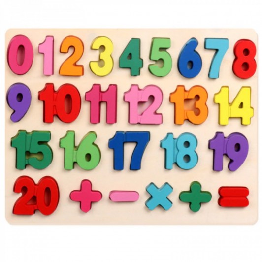 Puzzle incastru de lemn cu cifre si semne matematice WD9519