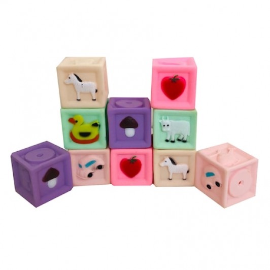 Set 10 cuburi silicon pentru copii cu imagini colorate