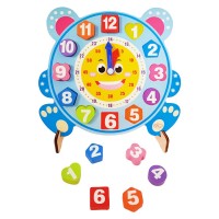 Ceas - puzzle din lemn cu cifre forme geometrice pentru copii