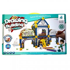 Joc de construit si colorat, model Statie de tren, dimensiuni: 33 cm x 48 cm x 17 cm