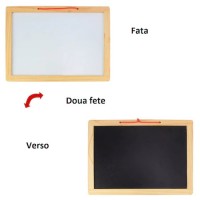 Tabla lemn cu fata dubla, litere, cifre, tangram si accesorii de scris 38 * 28 cm