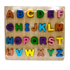 Puzzle lemn multicolor litere mari, model Invata Alfabetul, dimensiuni: 24 cm x 22 cm